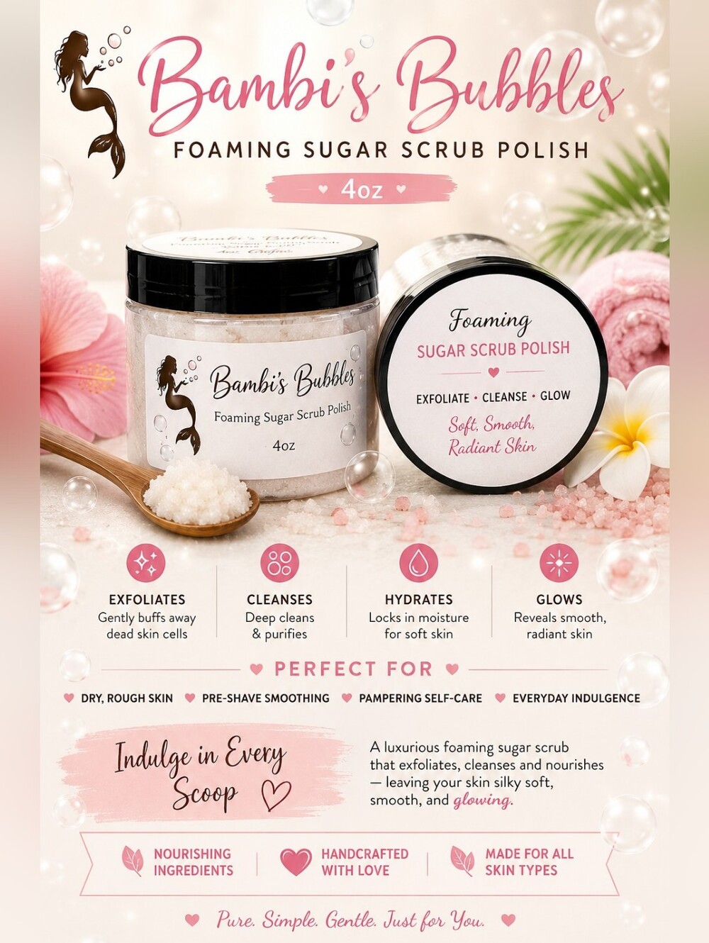 4oz Hand Crafted Foaming Sugar Scrub  Polish Assorted Scents Available